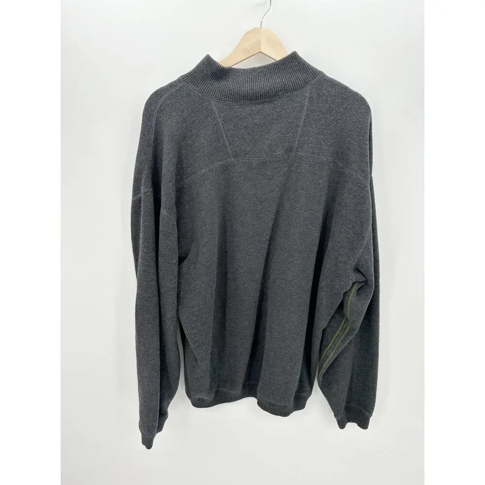 Tommy Bahama Gray Pullover Quarter Zip‎ Sweater Men Size XL Collar Cotton